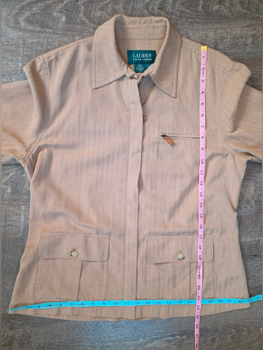 Vintg Lauren Ralph Lauren Military Flight Utiliy Jacket Womens L Tan Silk-Cotton - Picture 10 of 13